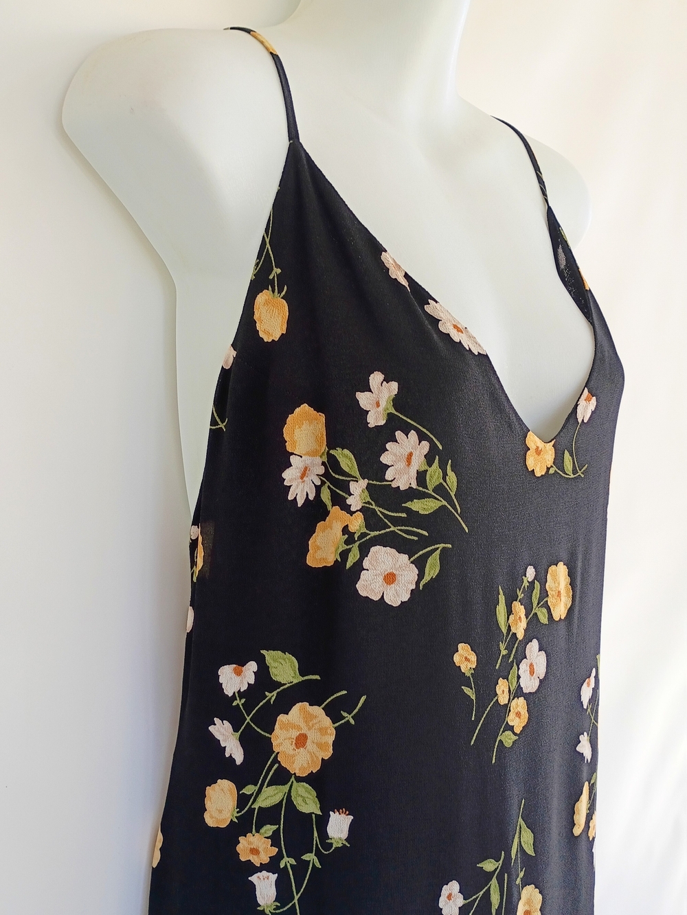 Reformation Dietrich Black Yellow Floral Dress Midi Flare Skirt Open Back Large - Picture 11 of 12